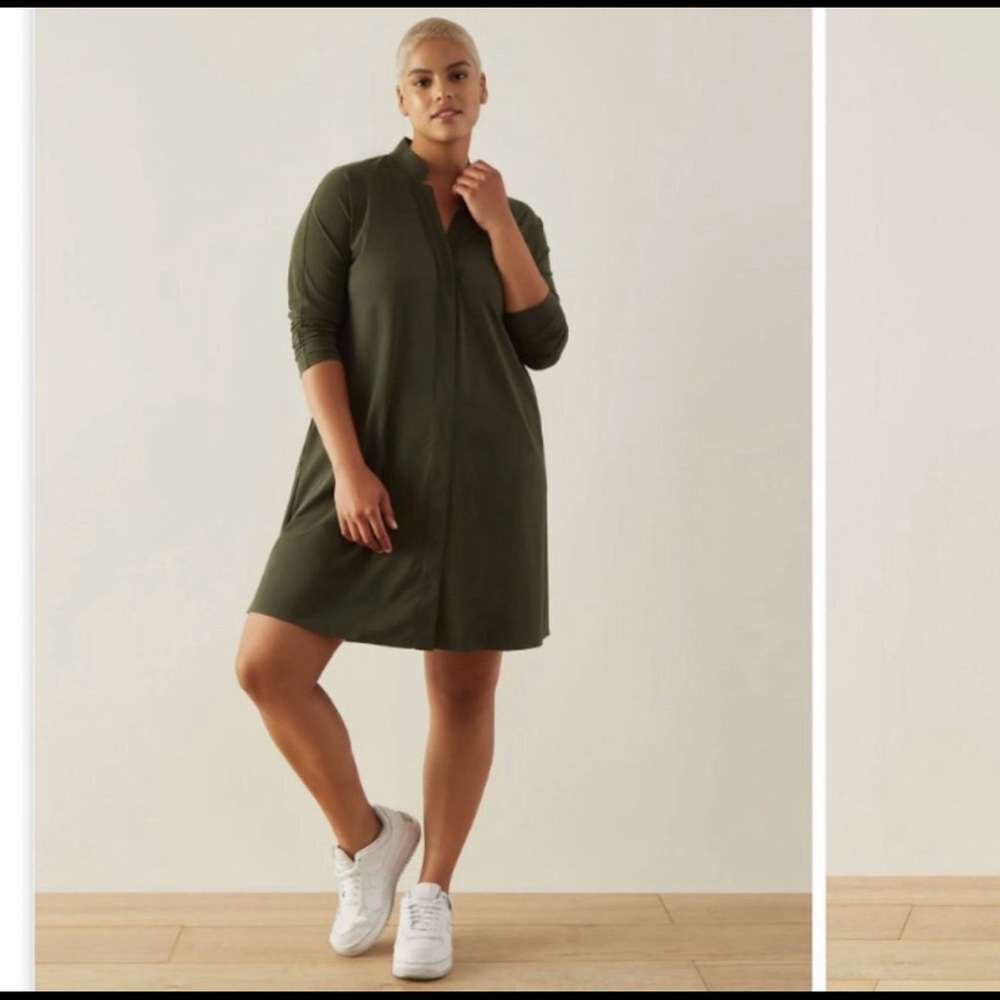 ADAY Something Borrowed Long Sleeve Button Up Mini Dress Olive Green Large L